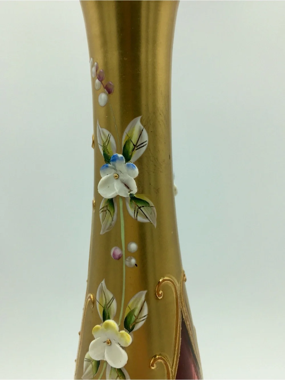 Vintage Czech Bohemian Lead Crystal 24K Gold Gilt Hand-Painted Art Glass Vase